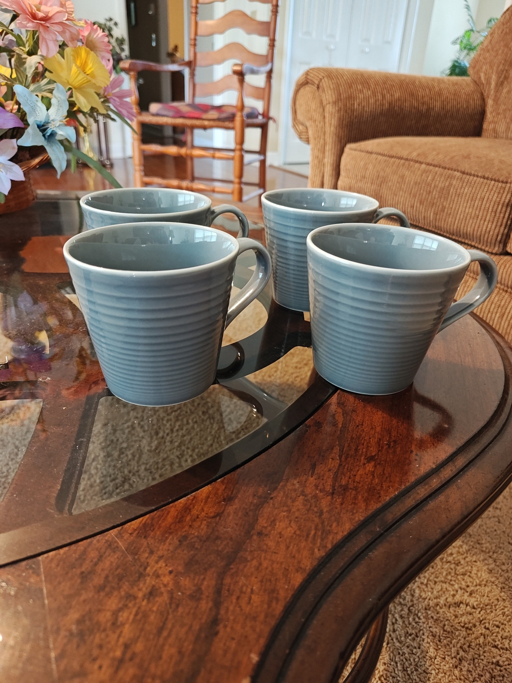 Royal Doulton Gordan Ramsey Maze Blue Gray Glaze Ribbed Ceramic Mugs - Set of 4